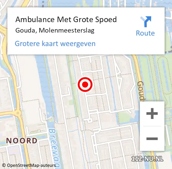 Locatie op kaart van de 112 melding: Ambulance Met Grote Spoed Naar Gouda, Molenmeesterslag op 12 maart 2023 10:40