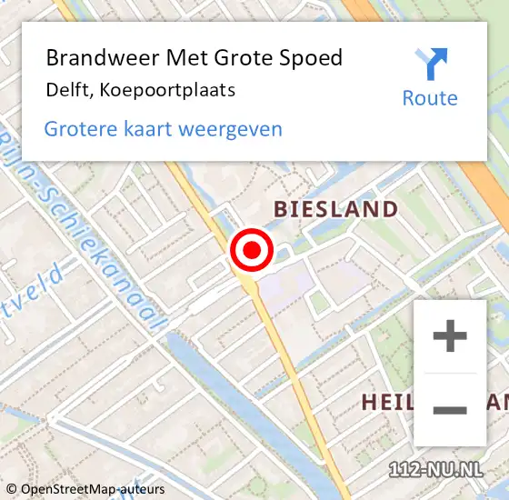 Locatie op kaart van de 112 melding: Brandweer Met Grote Spoed Naar Delft, Koepoortplaats op 12 maart 2023 11:20