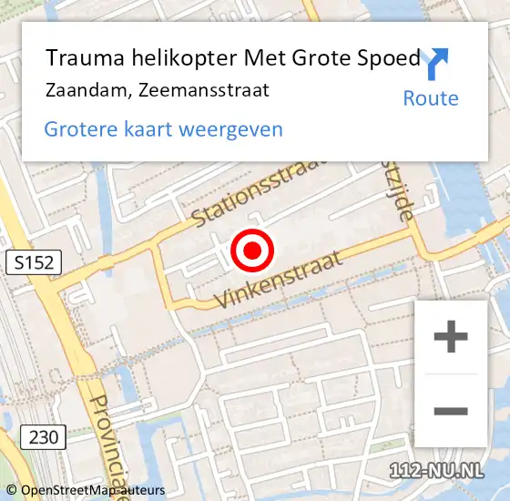 Locatie op kaart van de 112 melding: Trauma helikopter Met Grote Spoed Naar Zaandam, Zeemansstraat op 12 maart 2023 11:44