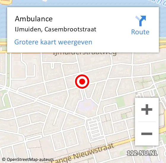 Locatie op kaart van de 112 melding: Ambulance IJmuiden, Casembrootstraat op 12 maart 2023 13:13