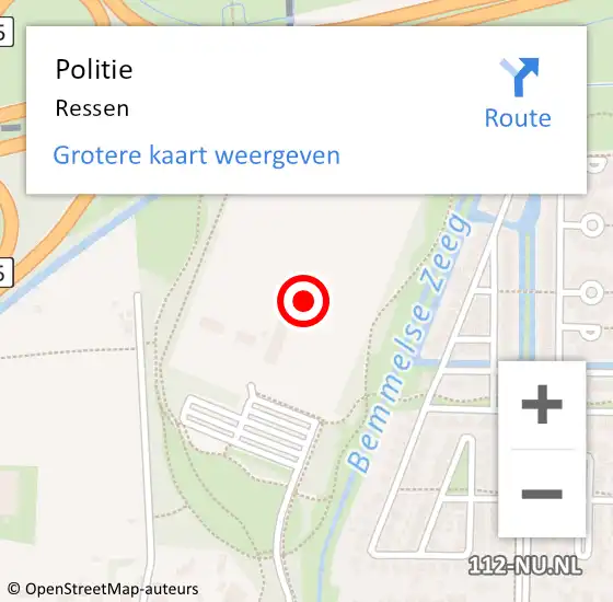 Locatie op kaart van de 112 melding: Politie Ressen op 18 augustus 2014 17:01