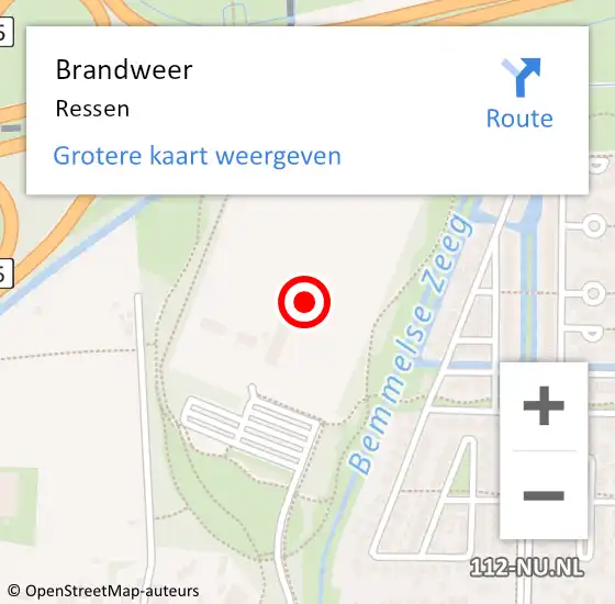 Locatie op kaart van de 112 melding: Brandweer Ressen op 18 augustus 2014 17:01