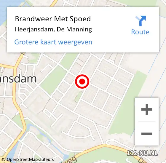 Locatie op kaart van de 112 melding: Brandweer Met Spoed Naar Heerjansdam, De Manning op 12 maart 2023 14:03