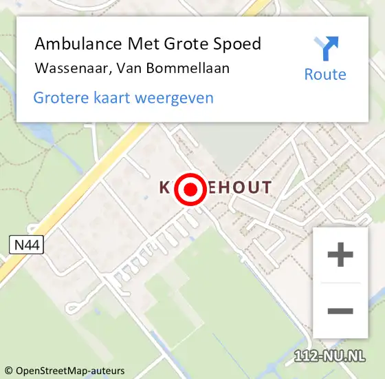 Locatie op kaart van de 112 melding: Ambulance Met Grote Spoed Naar Wassenaar, Van Bommellaan op 12 maart 2023 14:08