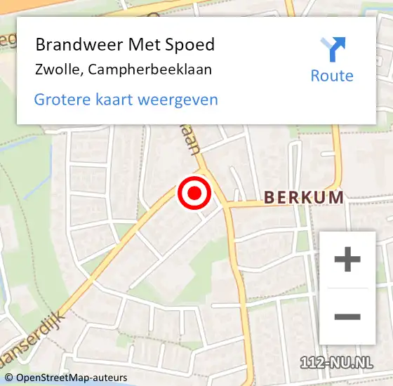 Locatie op kaart van de 112 melding: Brandweer Met Spoed Naar Zwolle, Campherbeeklaan op 12 maart 2023 14:17