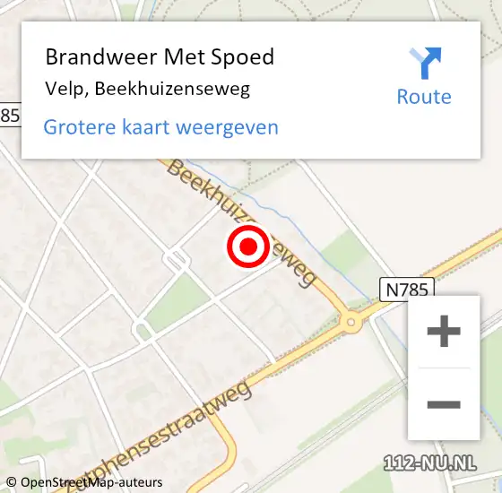 Locatie op kaart van de 112 melding: Brandweer Met Spoed Naar Velp, Beekhuizenseweg op 12 maart 2023 15:16