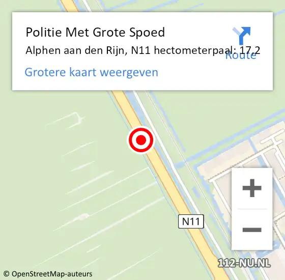 Locatie op kaart van de 112 melding: Politie Met Grote Spoed Naar Alphen aan den Rijn, N11 hectometerpaal: 17,2 op 12 maart 2023 15:33