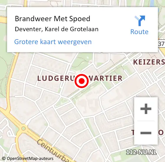 Locatie op kaart van de 112 melding: Brandweer Met Spoed Naar Deventer, Karel de Grotelaan op 12 maart 2023 16:04
