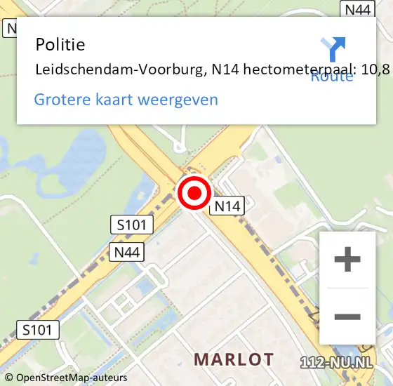 Locatie op kaart van de 112 melding: Politie Leidschendam-Voorburg, N14 hectometerpaal: 10,8 op 12 maart 2023 16:19