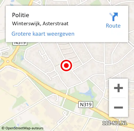 Locatie op kaart van de 112 melding: Politie Winterswijk, Asterstraat op 12 maart 2023 16:32