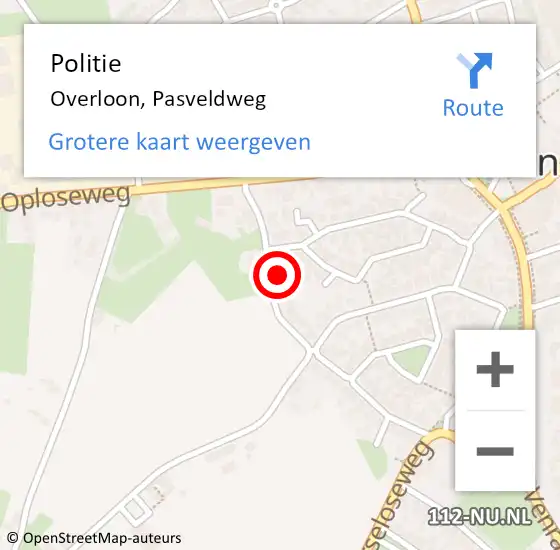 Locatie op kaart van de 112 melding: Politie Overloon, Pasveldweg op 12 maart 2023 16:33