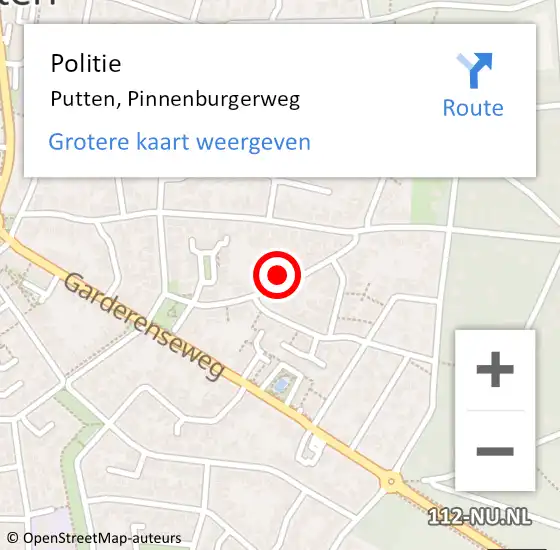 Locatie op kaart van de 112 melding: Politie Putten, Pinnenburgerweg op 12 maart 2023 17:29