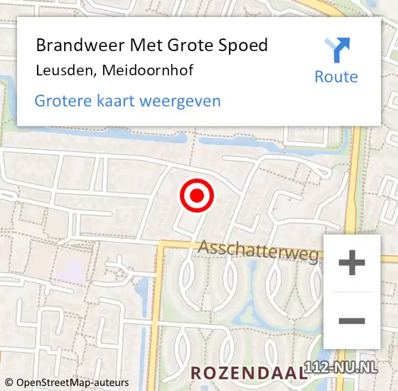 Locatie op kaart van de 112 melding: Brandweer Met Grote Spoed Naar Leusden, Meidoornhof op 12 maart 2023 17:29