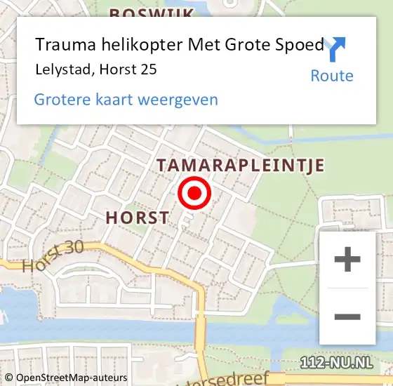 Locatie op kaart van de 112 melding: Trauma helikopter Met Grote Spoed Naar Lelystad, Horst 25 op 12 maart 2023 17:38