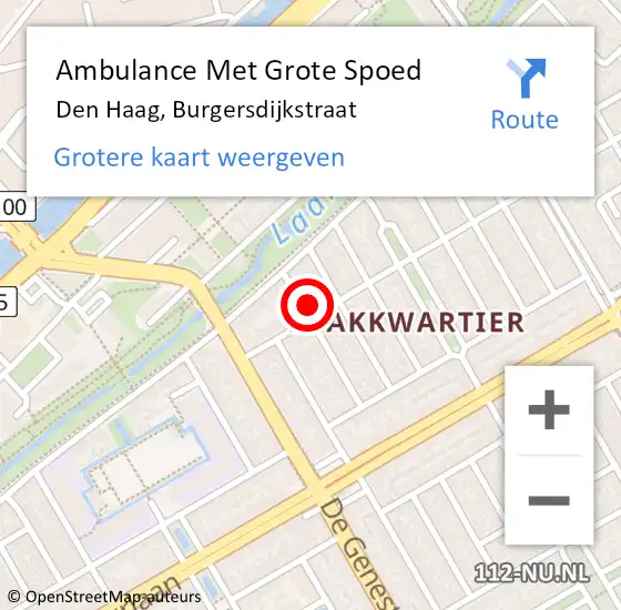 Locatie op kaart van de 112 melding: Ambulance Met Grote Spoed Naar Den Haag, Burgersdijkstraat op 12 maart 2023 17:40