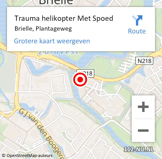 Locatie op kaart van de 112 melding: Trauma helikopter Met Spoed Naar Brielle, Plantageweg op 12 maart 2023 18:16