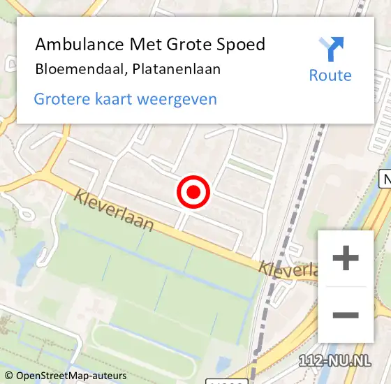 Locatie op kaart van de 112 melding: Ambulance Met Grote Spoed Naar Bloemendaal, Platanenlaan op 12 maart 2023 19:12