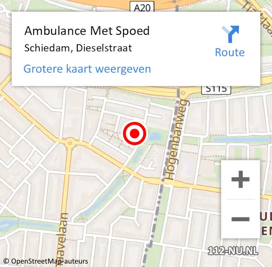 Locatie op kaart van de 112 melding: Ambulance Met Spoed Naar Schiedam, Dieselstraat op 12 maart 2023 19:38
