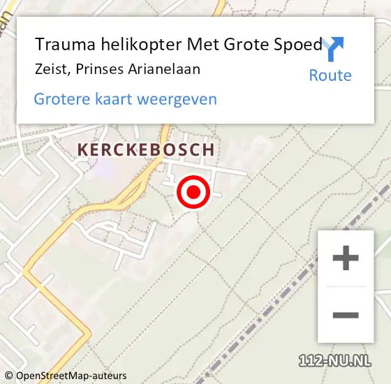 Locatie op kaart van de 112 melding: Trauma helikopter Met Grote Spoed Naar Zeist, Prinses Arianelaan op 12 maart 2023 20:18