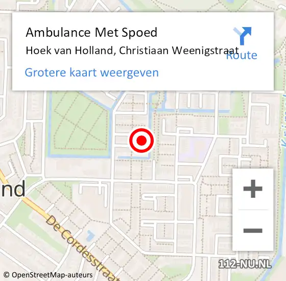 Locatie op kaart van de 112 melding: Ambulance Met Spoed Naar Hoek van Holland, Christiaan Weenigstraat op 12 maart 2023 20:27