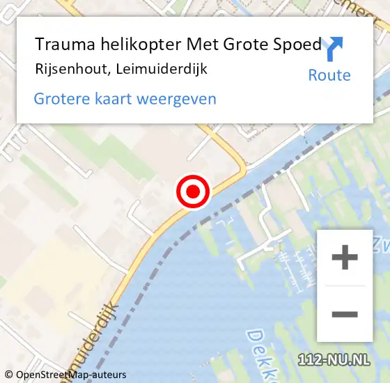 Locatie op kaart van de 112 melding: Trauma helikopter Met Grote Spoed Naar Rijsenhout, Leimuiderdijk op 12 maart 2023 21:12