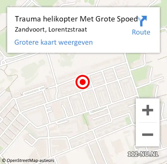 Locatie op kaart van de 112 melding: Trauma helikopter Met Grote Spoed Naar Zandvoort, Lorentzstraat op 12 maart 2023 21:35
