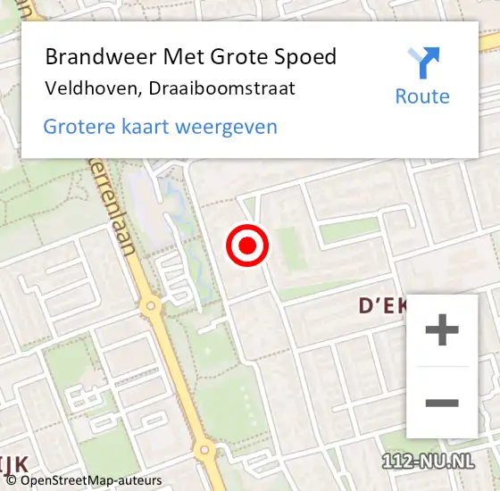 Locatie op kaart van de 112 melding: Brandweer Met Grote Spoed Naar Veldhoven, Draaiboomstraat op 12 maart 2023 21:37