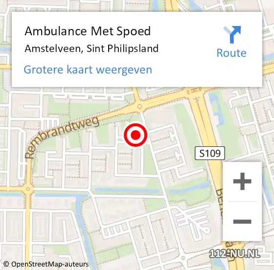 Locatie op kaart van de 112 melding: Ambulance Met Spoed Naar Amstelveen, Sint Philipsland op 12 maart 2023 22:12