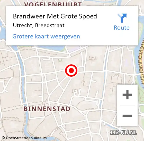 Locatie op kaart van de 112 melding: Brandweer Met Grote Spoed Naar Utrecht, Breedstraat op 12 maart 2023 22:16