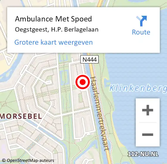 Locatie op kaart van de 112 melding: Ambulance Met Spoed Naar Oegstgeest, H.P. Berlagelaan op 13 maart 2023 00:47