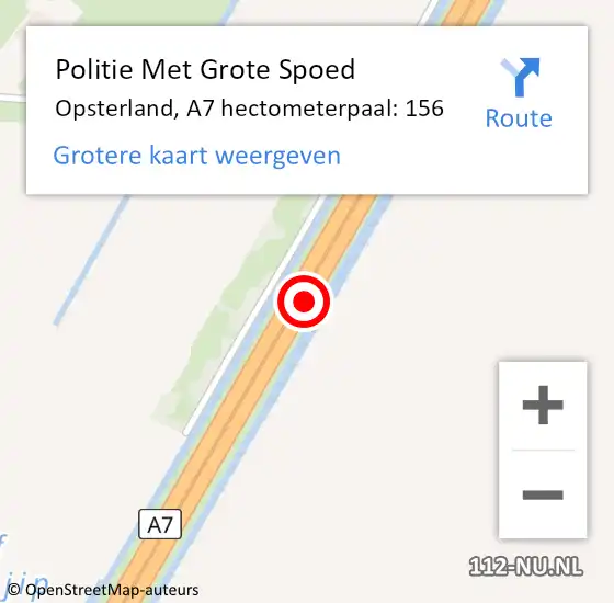 Locatie op kaart van de 112 melding: Politie Met Grote Spoed Naar Opsterland, A7 hectometerpaal: 156 op 13 maart 2023 02:21