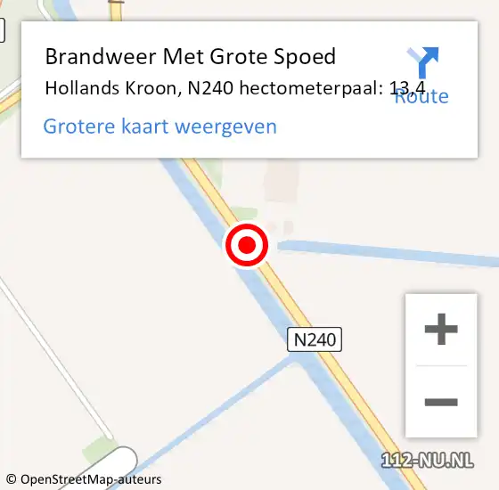 Locatie op kaart van de 112 melding: Brandweer Met Grote Spoed Naar Hollands Kroon, N240 hectometerpaal: 13,4 op 13 maart 2023 05:23