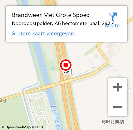 Locatie op kaart van de 112 melding: Brandweer Met Grote Spoed Naar Noordoostpolder, A6 hectometerpaal: 292,4 op 13 maart 2023 06:03