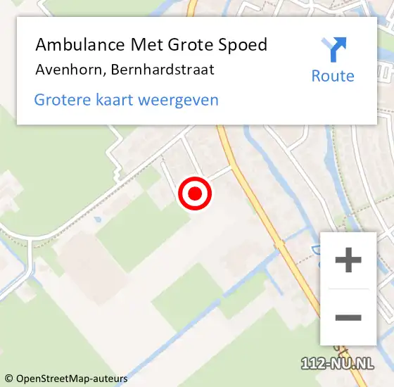 Locatie op kaart van de 112 melding: Ambulance Met Grote Spoed Naar Avenhorn, Bernhardstraat op 13 maart 2023 06:06