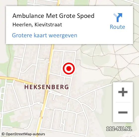 Locatie op kaart van de 112 melding: Ambulance Met Grote Spoed Naar Heerlen, Kievitstraat op 13 maart 2023 06:14