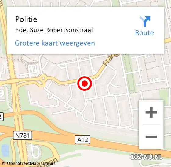 Locatie op kaart van de 112 melding: Politie Ede, Suze Robertsonstraat op 13 maart 2023 06:39