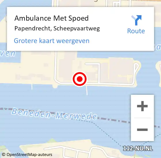 Locatie op kaart van de 112 melding: Ambulance Met Spoed Naar Papendrecht, Scheepvaartweg op 13 maart 2023 07:25