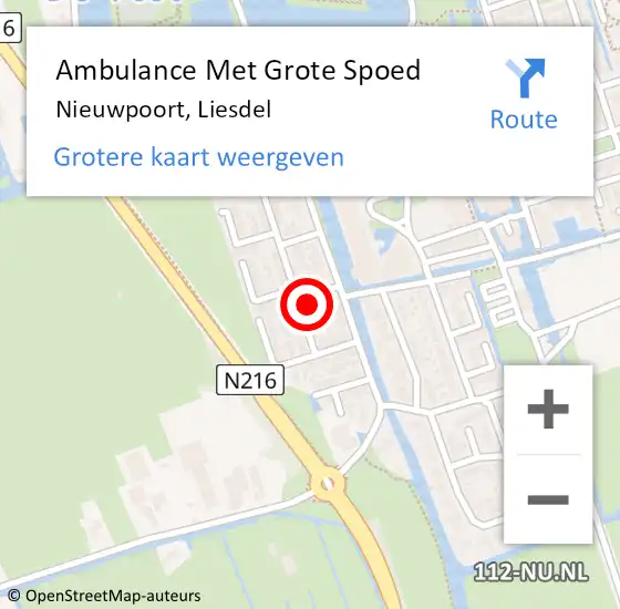 Locatie op kaart van de 112 melding: Ambulance Met Grote Spoed Naar Nieuwpoort, Liesdel op 13 maart 2023 07:54