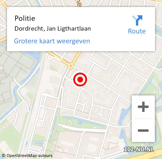 Locatie op kaart van de 112 melding: Politie Dordrecht, Jan Ligthartlaan op 13 maart 2023 08:28