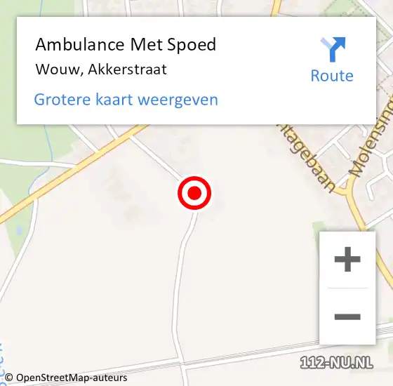 Locatie op kaart van de 112 melding: Ambulance Met Spoed Naar Wouw, Akkerstraat op 18 augustus 2014 18:03