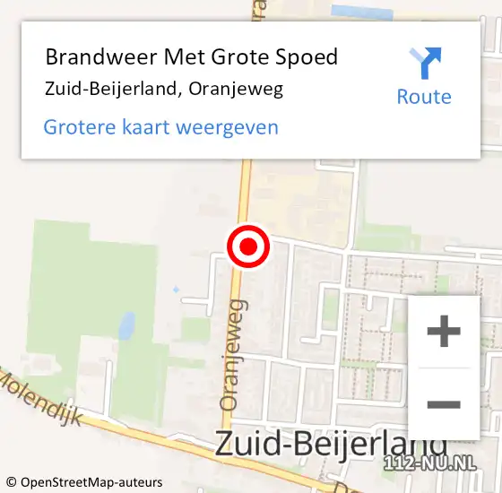 Locatie op kaart van de 112 melding: Brandweer Met Grote Spoed Naar Zuid-Beijerland, Oranjeweg op 13 maart 2023 08:51