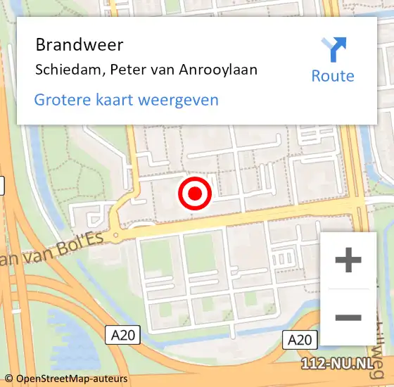 Locatie op kaart van de 112 melding: Brandweer Schiedam, Peter van Anrooylaan op 13 maart 2023 08:51