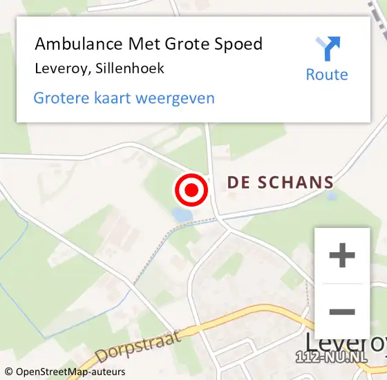 Locatie op kaart van de 112 melding: Ambulance Met Grote Spoed Naar Leveroy, Sillenhoek op 18 augustus 2014 18:04