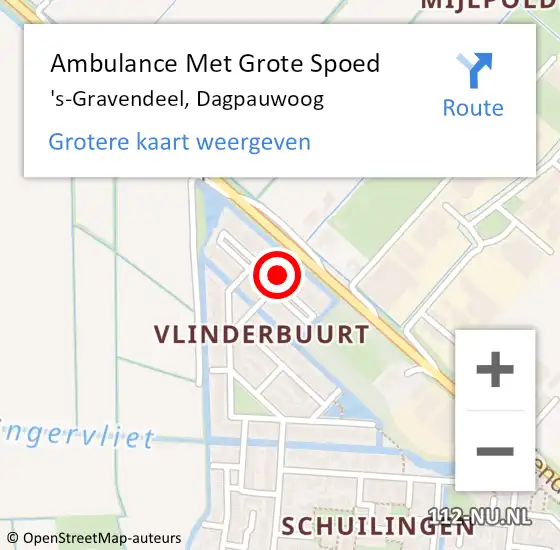 Locatie op kaart van de 112 melding: Ambulance Met Grote Spoed Naar 's-Gravendeel, Dagpauwoog op 13 maart 2023 09:04