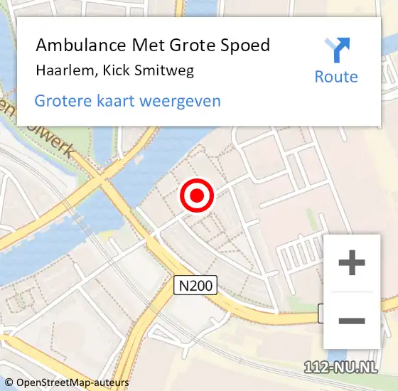 Locatie op kaart van de 112 melding: Ambulance Met Grote Spoed Naar Haarlem, Kick Smitweg op 13 maart 2023 09:06