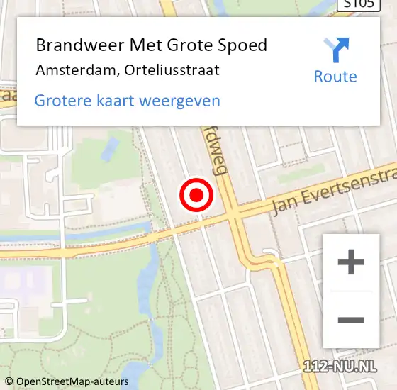 Locatie op kaart van de 112 melding: Brandweer Met Grote Spoed Naar Amsterdam, Orteliusstraat op 13 maart 2023 09:08