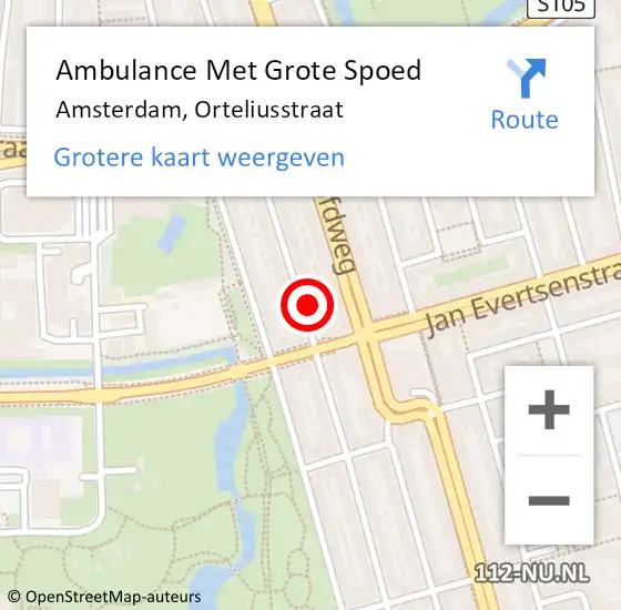 Locatie op kaart van de 112 melding: Ambulance Met Grote Spoed Naar Amsterdam, Orteliusstraat op 13 maart 2023 09:08