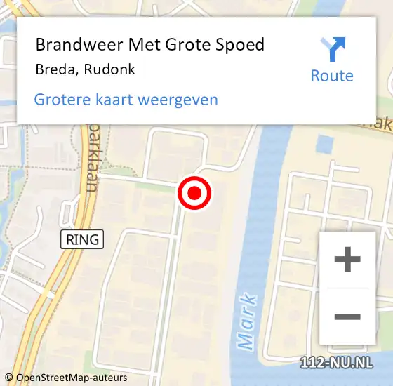 Locatie op kaart van de 112 melding: Brandweer Met Grote Spoed Naar Breda, Rudonk op 13 maart 2023 09:14