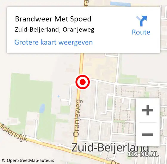 Locatie op kaart van de 112 melding: Brandweer Met Spoed Naar Zuid-Beijerland, Oranjeweg op 13 maart 2023 09:17