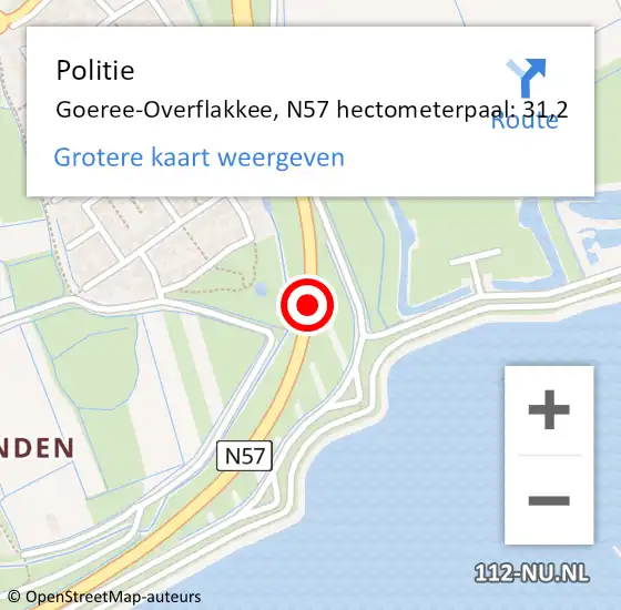 Locatie op kaart van de 112 melding: Politie Goeree-Overflakkee, N57 hectometerpaal: 31,2 op 13 maart 2023 09:34